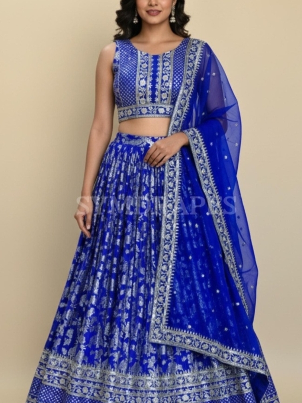 Delisa Fashions Royal Blue Embroidered Lehenga Set Sz 42 (XL)